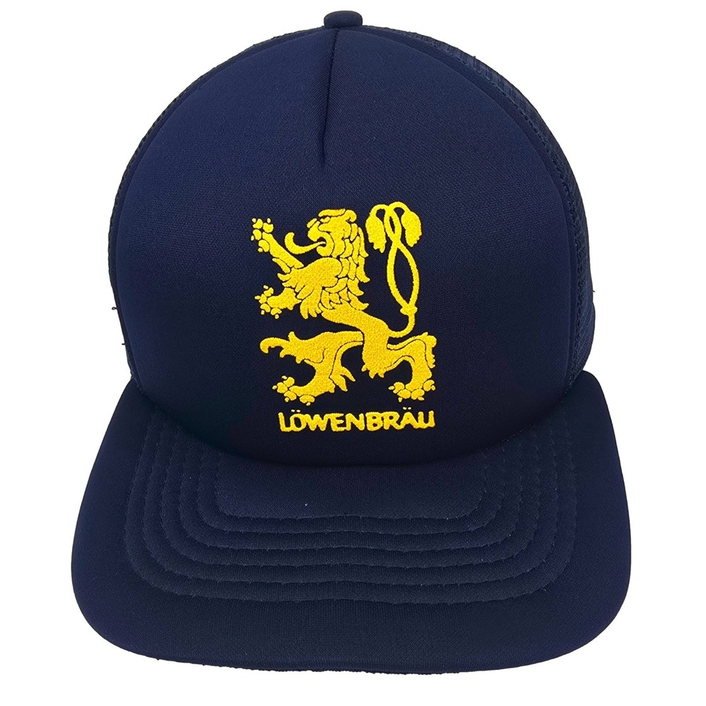 Sportcap Lowenbrau Trucker Hat Large Navy Yellow Lion Logo Beer Vintage Snapback